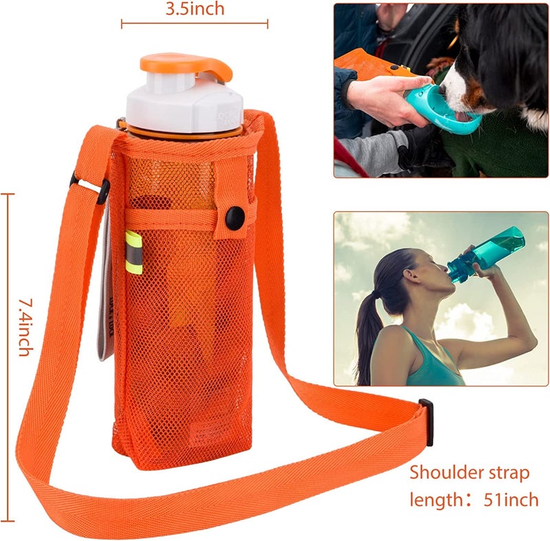 Tainehs Water Bottle Holder Water Bottle Carrier with Adjustable Shoulder Strap Beach Bottle Bag Water Bottle Sling Dog Water Bottle Sleeve for Sports Camping Walking Gym Hiking Orange/Rose Pink - Image 3
